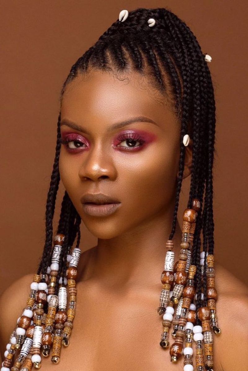 Feed-In Cornrows with Wooden Beads