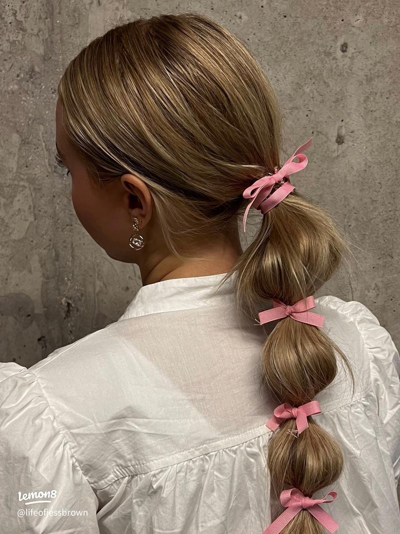 Bubble Ponytail with Ribbon Ties