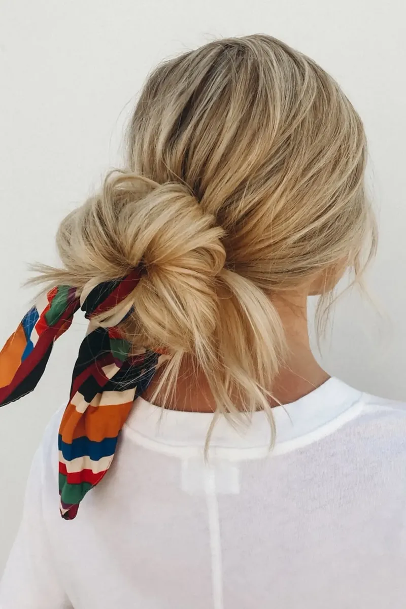 Scarf-Wrapped Low Bun
