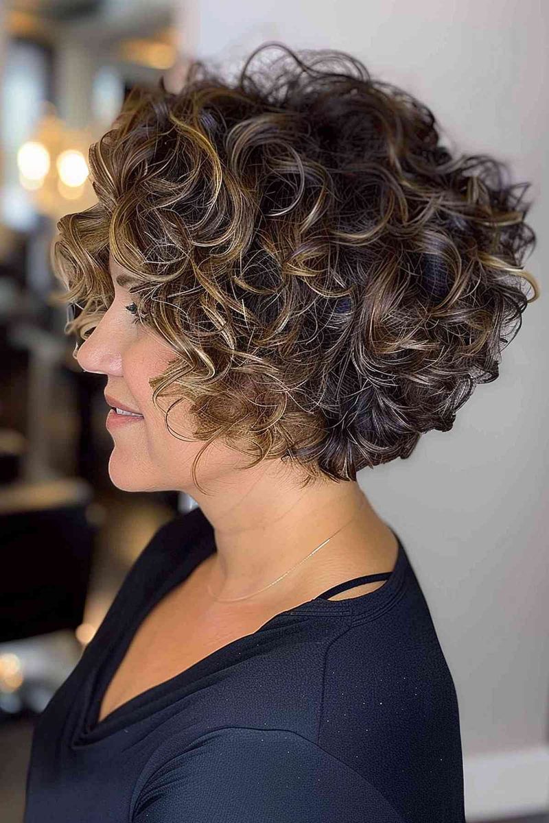 Naturally Curly Bob with Highlights