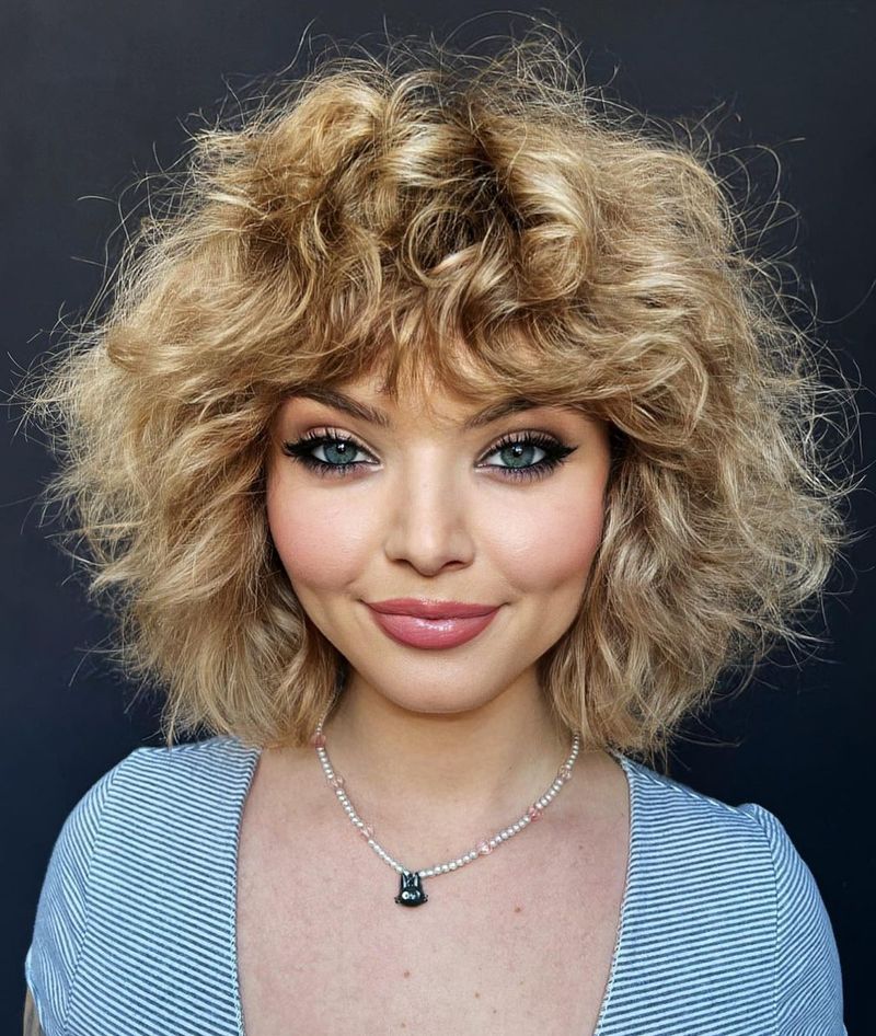 Tousled Curly Crop with Micro-Bangs