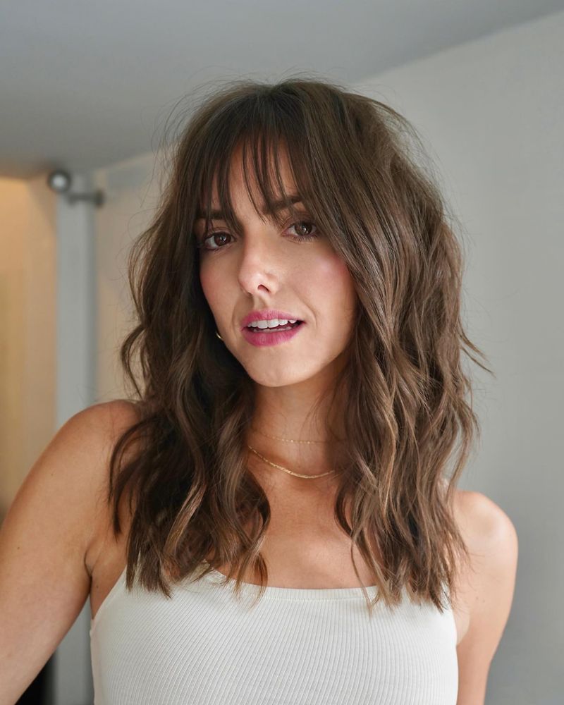 Wavy Lob With See-Through Bangs