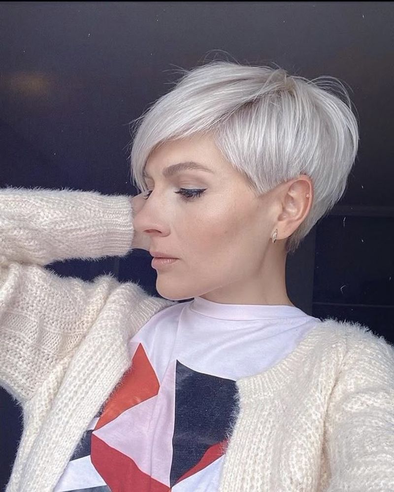 Platinum Pixie with Long Bangs