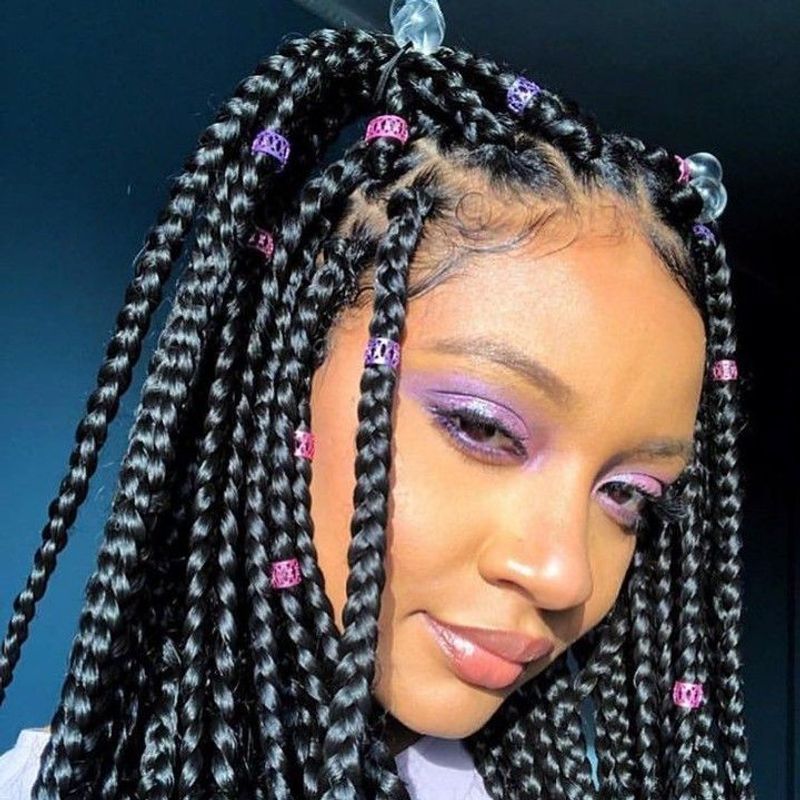Box Braids with Colorful Accessories