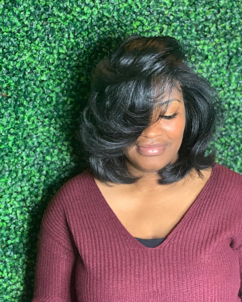 Long Layered Bob with Side Sweep