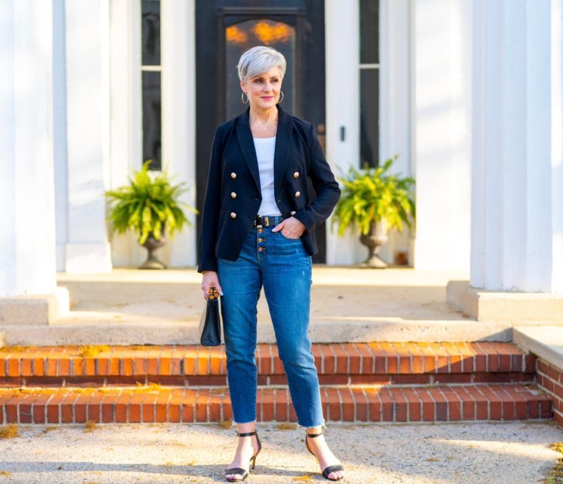 Structured Blazer with Slim Jeans for Pixie Cuts