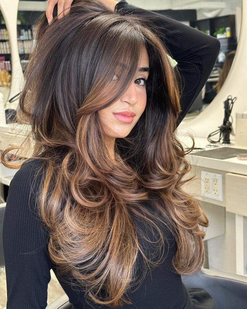 Long Bangs with Balayage Highlights