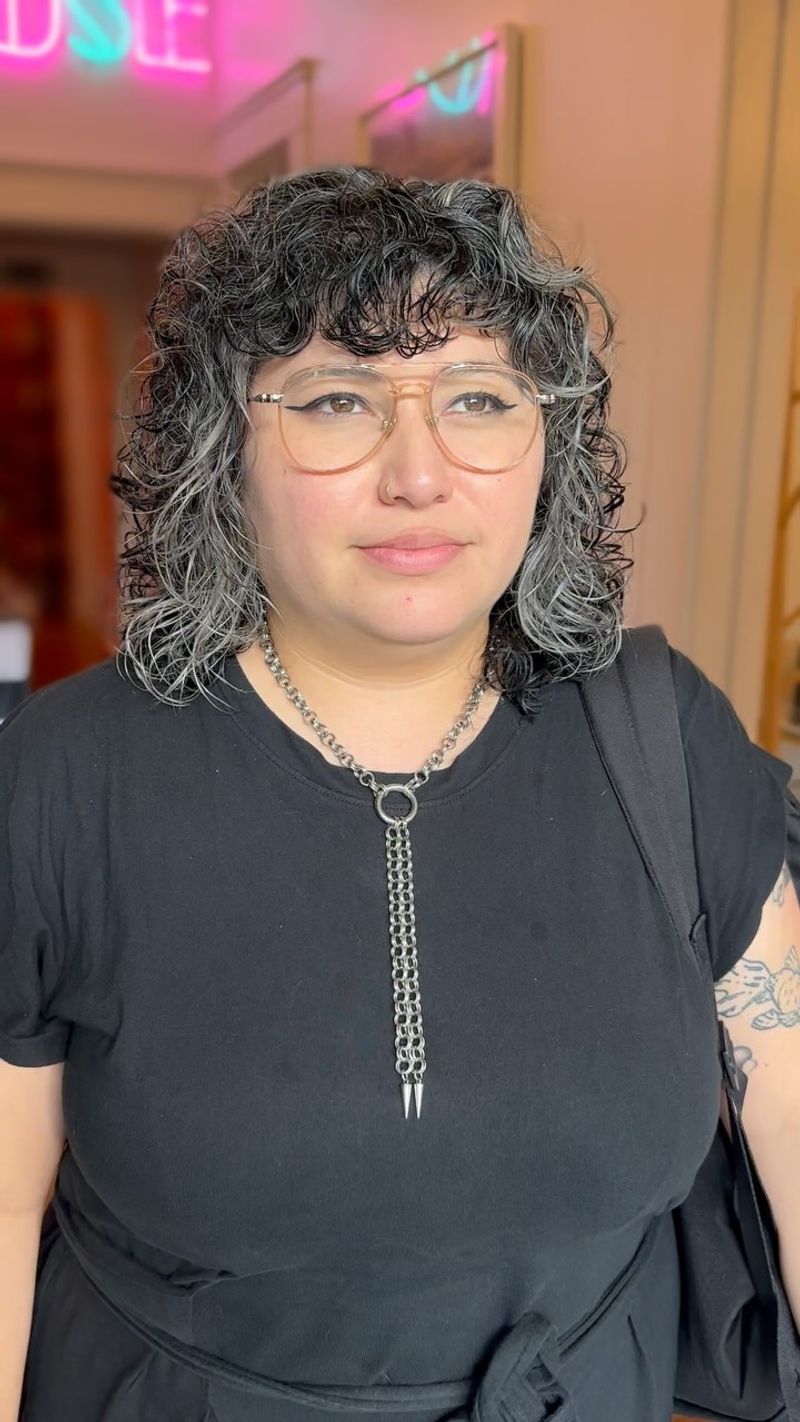 Silver Curly Shag with Bangs
