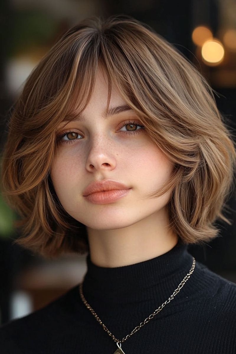 Textured Bob with Curtain Bangs