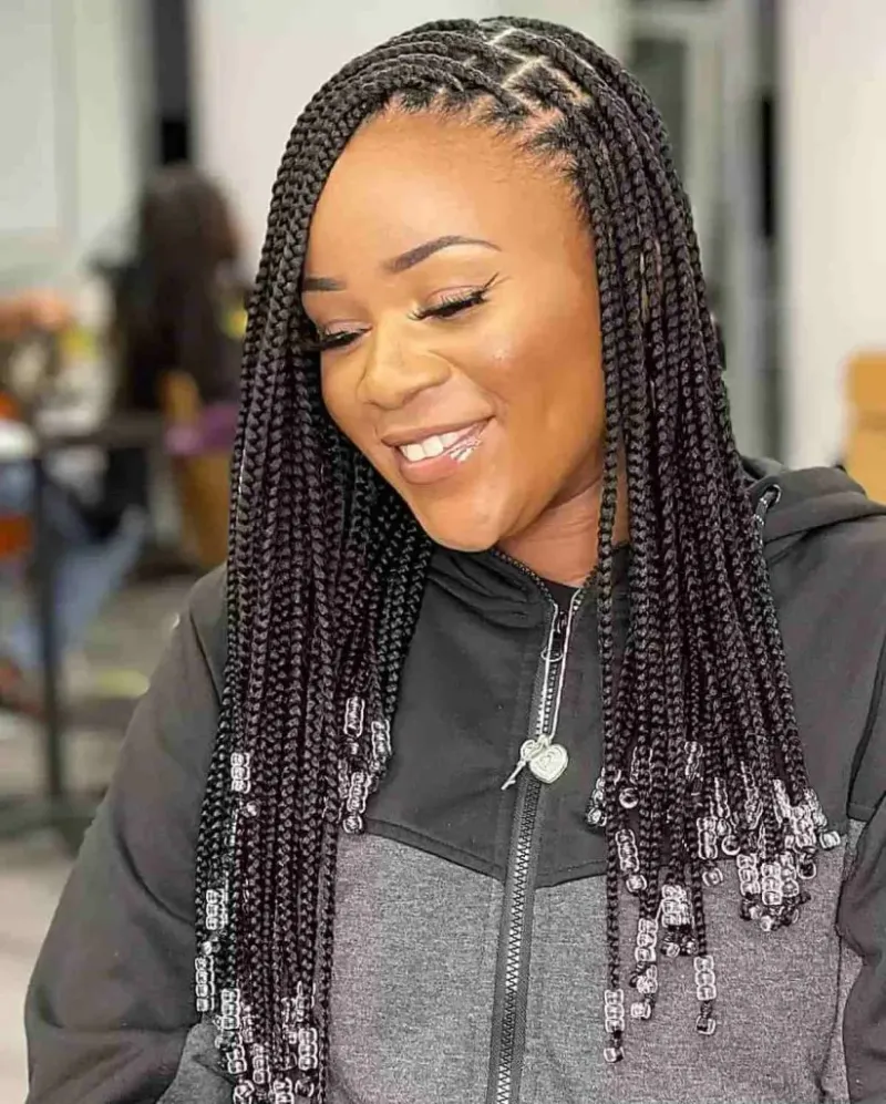 Box Braids with Metallic Threads