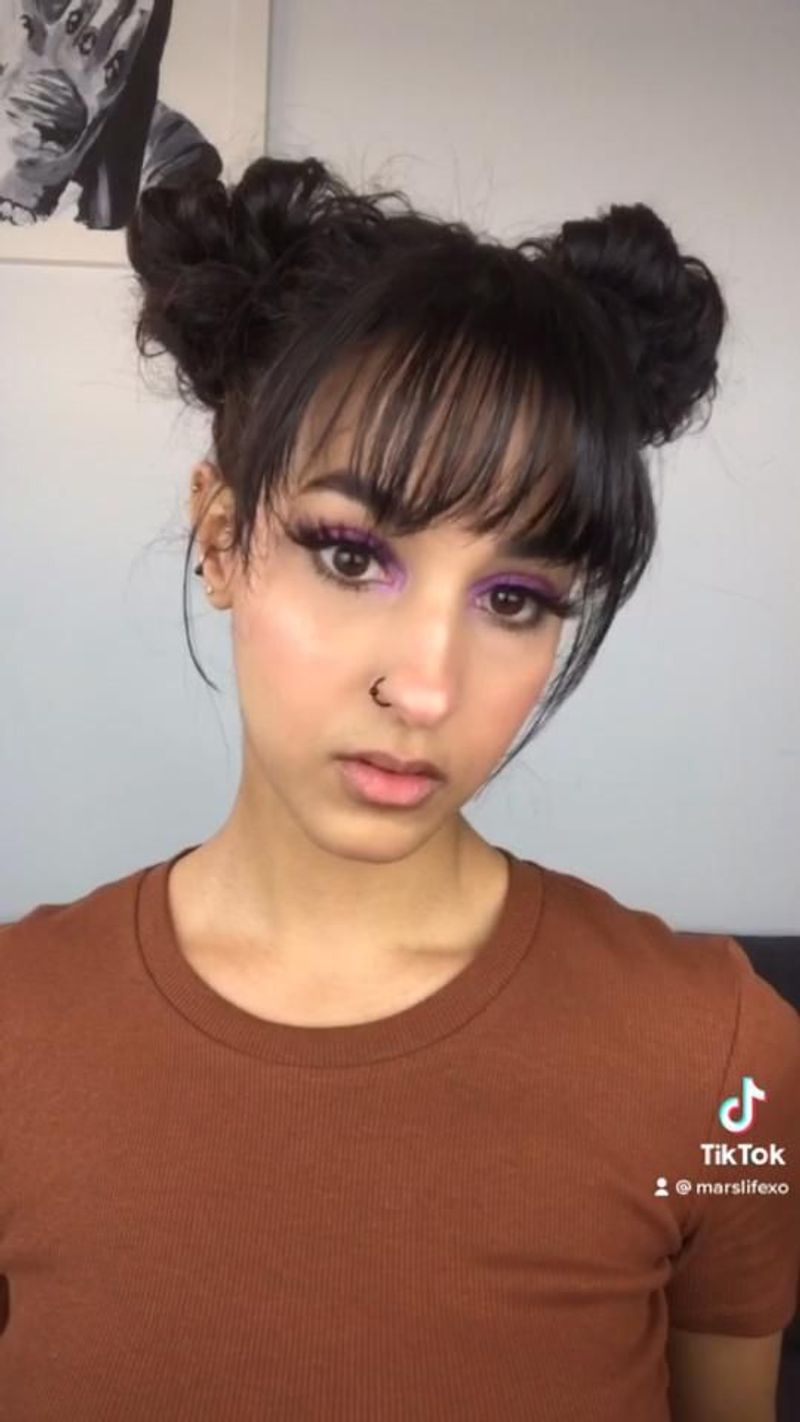Space Buns with Straight-Across Bangs