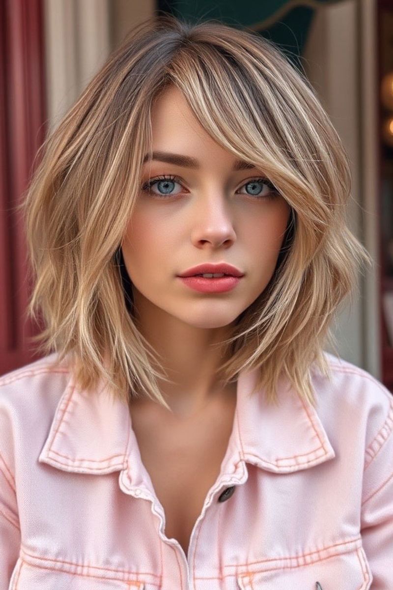 Asymmetrical Lob with Side-Swept Bangs