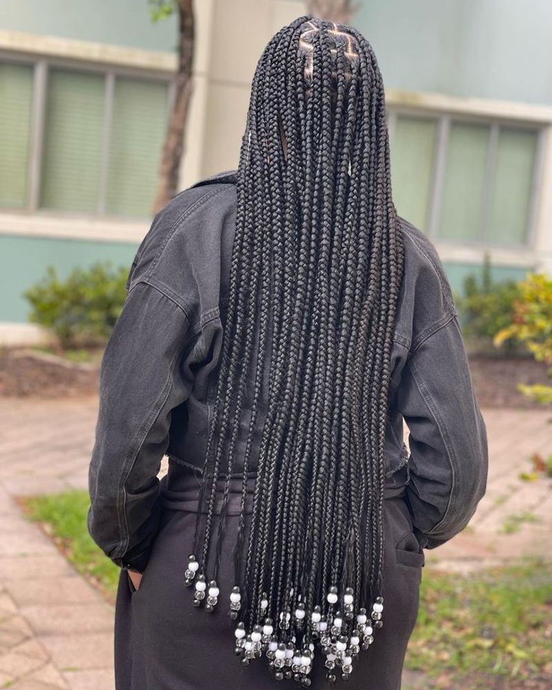 Waist-Length Box Braids With Charms