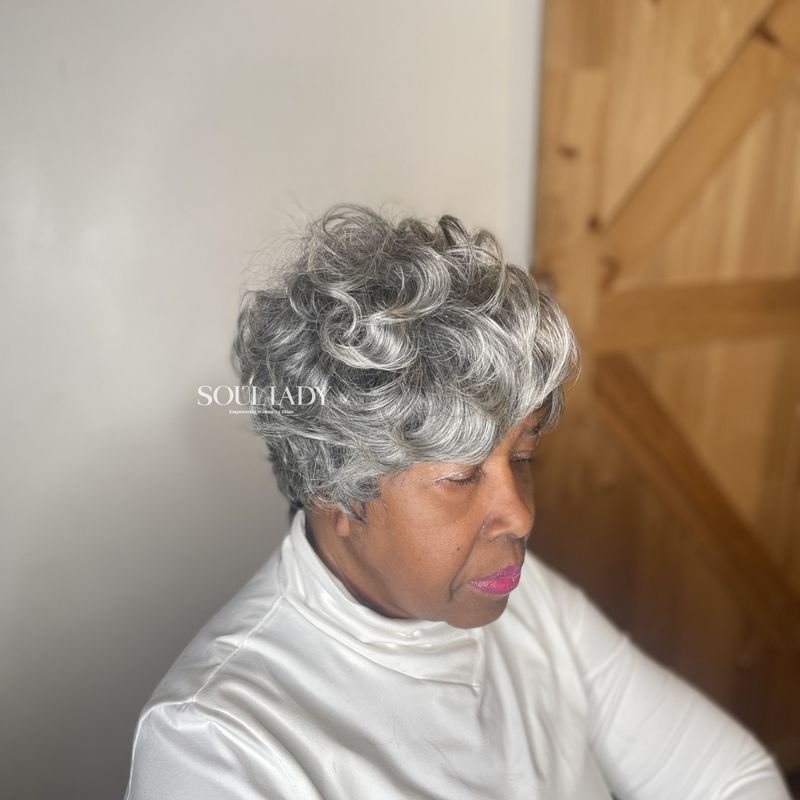 Salt-and-Pepper Curly Pixie