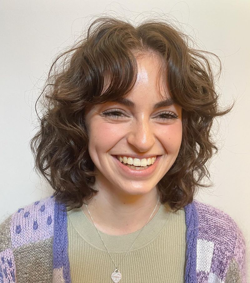 Curly Bob with Curved Bangs