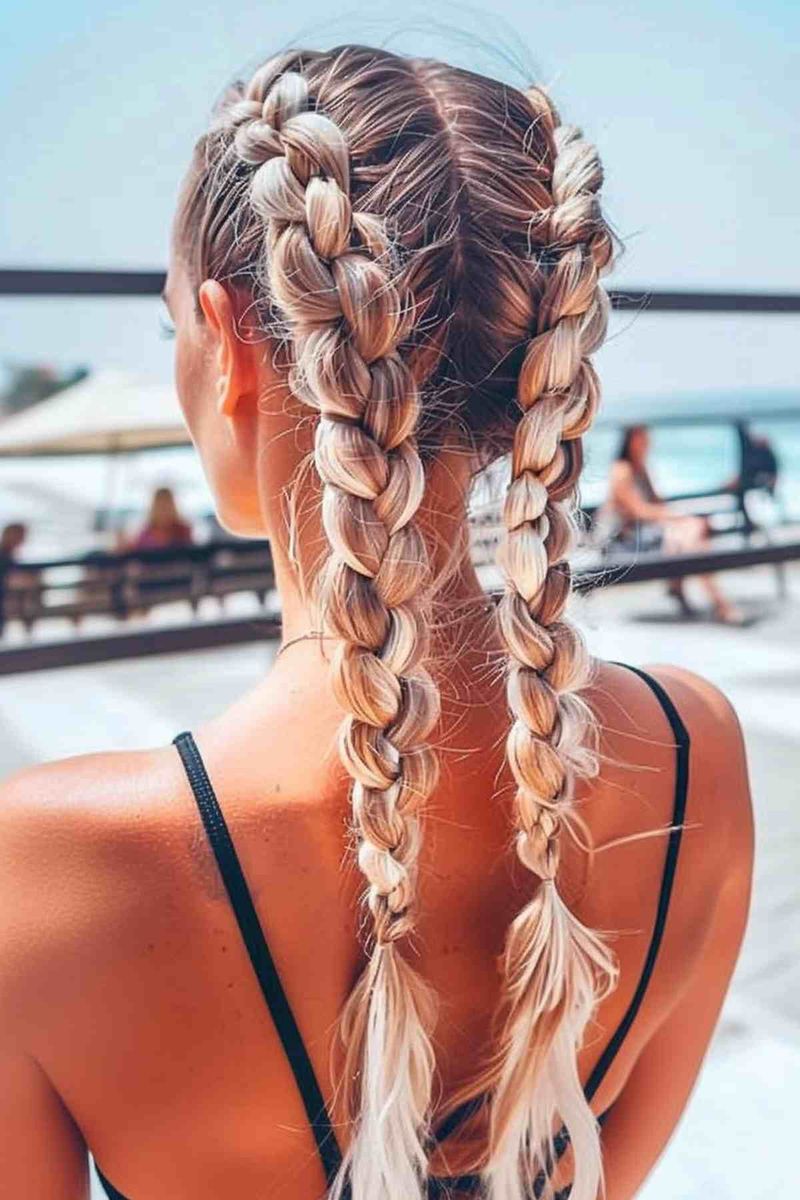 Wet-Look Braided Pigtails