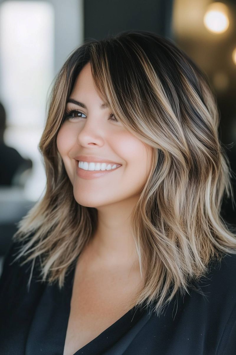 Wavy Lob with Long Side Bangs