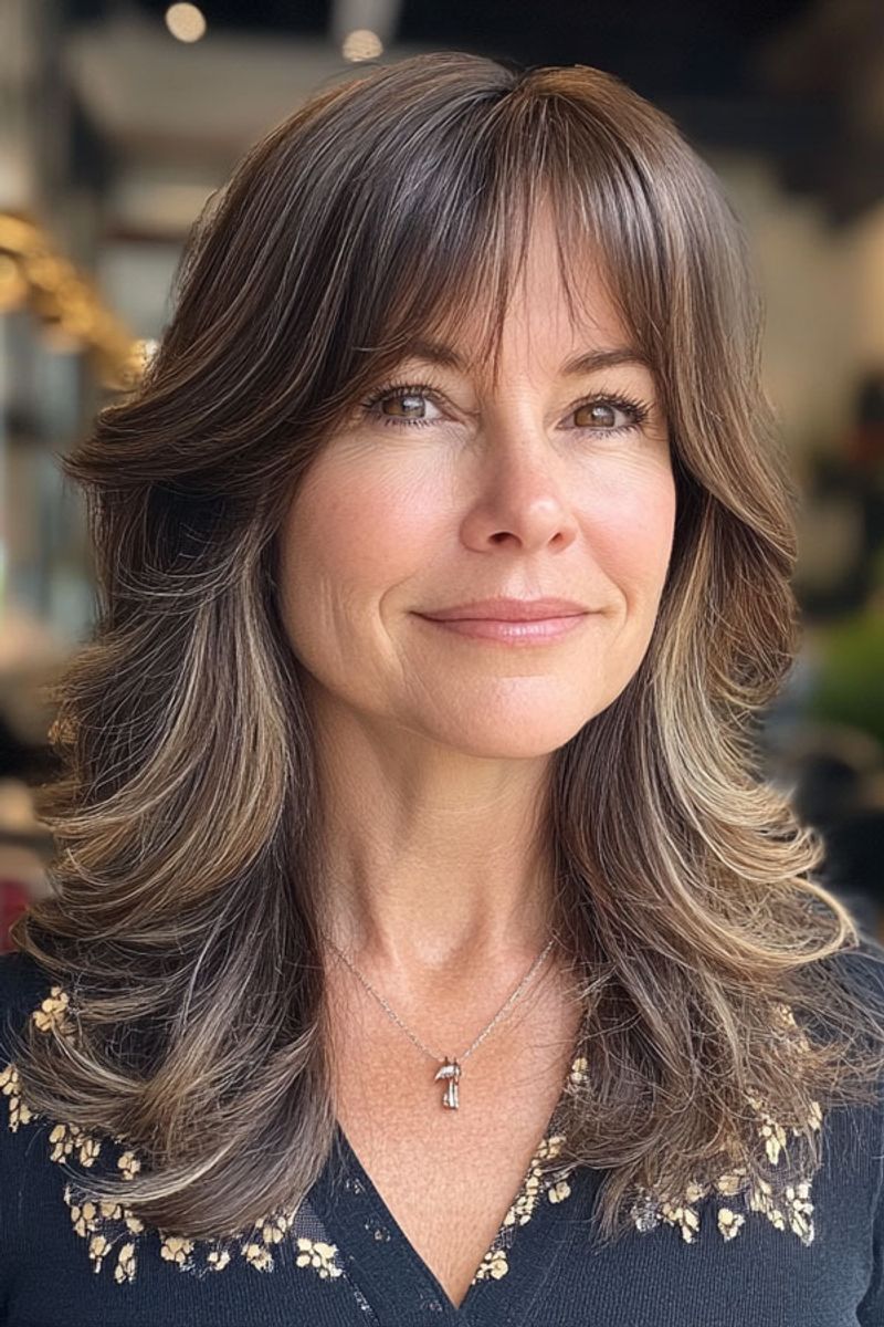 Long Layers with Side-Swept Bangs