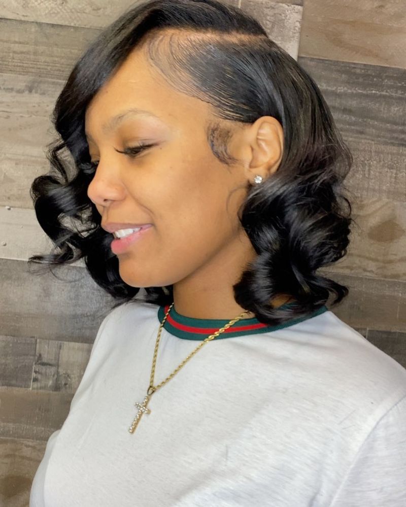 Curly Bob with Side-Swept Bangs