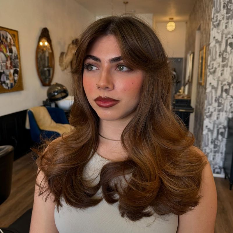 Curtain Bangs with Barrel Curls