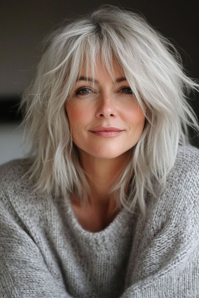 Silver Choppy Midi Shag