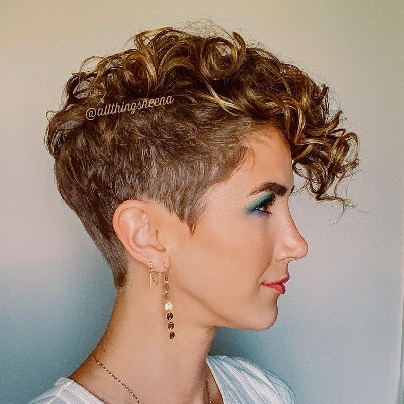 Curly Pixie with Side-Swept Fringe