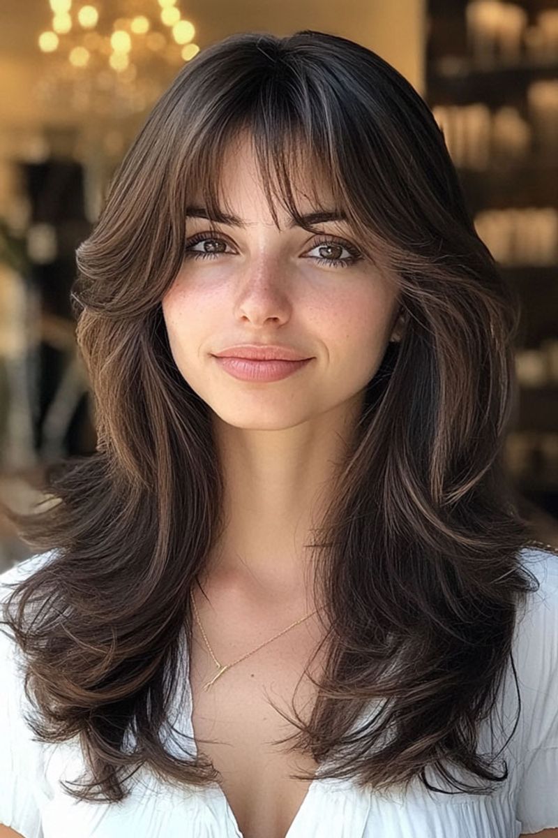 Layered Midi Cut with Curtain Bangs