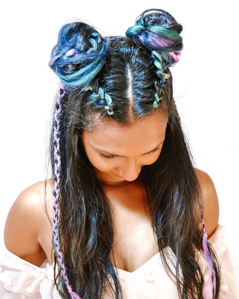 Half-Up Braided Space Buns
