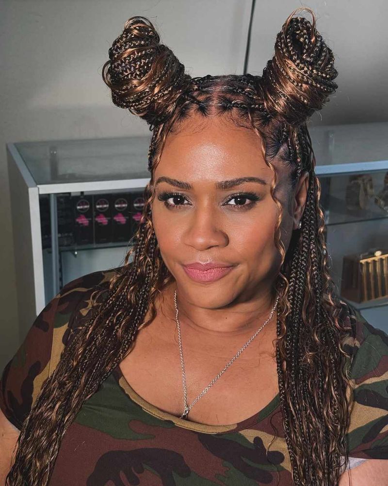 Space Buns with Curly Bangs