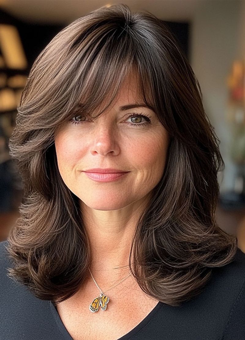 Feathered Layers with Side-Swept Bangs