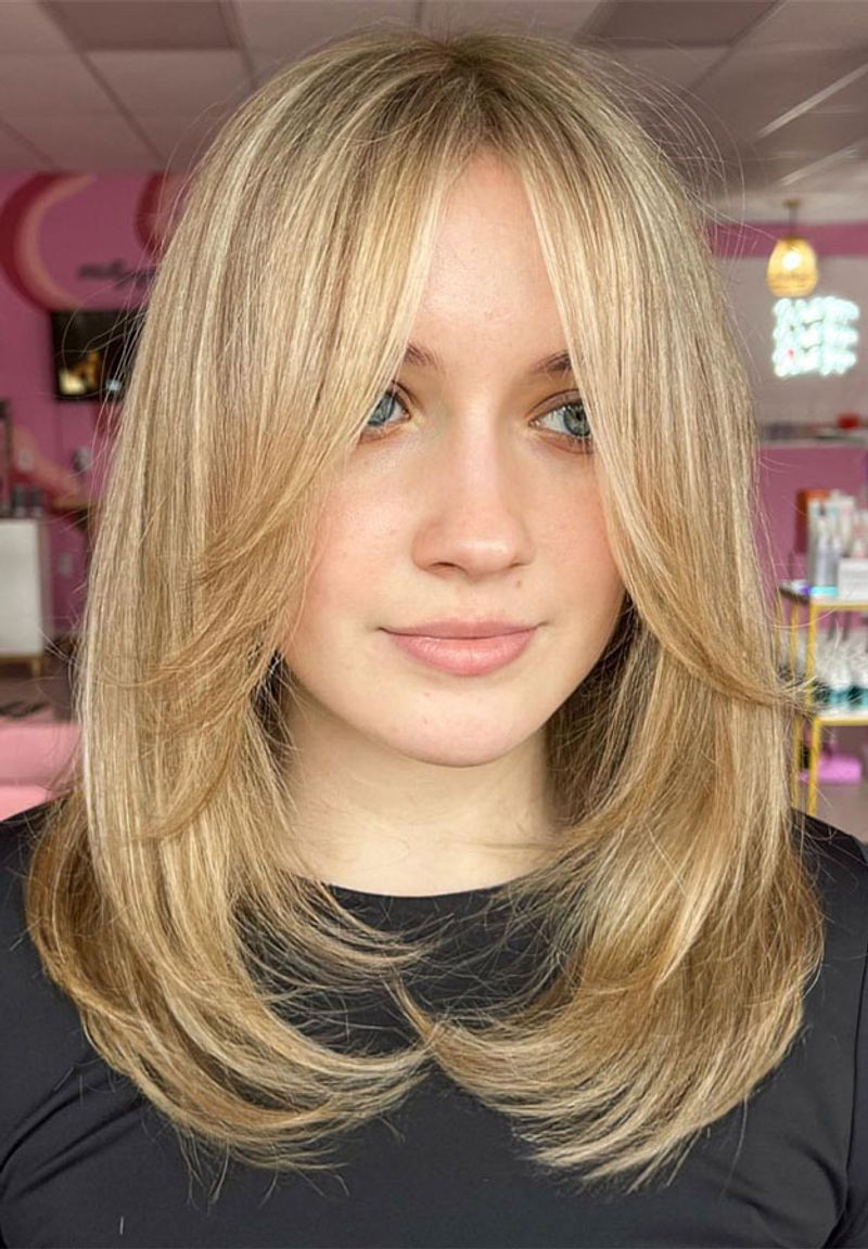 Blunt Midi with Curved Curtain Bangs
