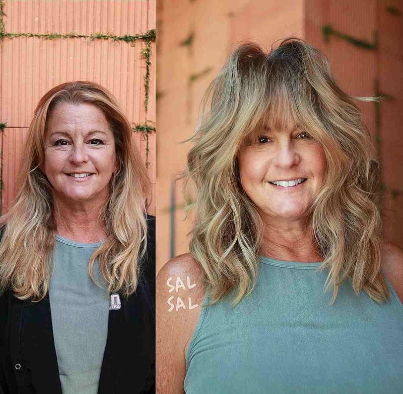 Shoulder-Length Shag with Curtain Bangs