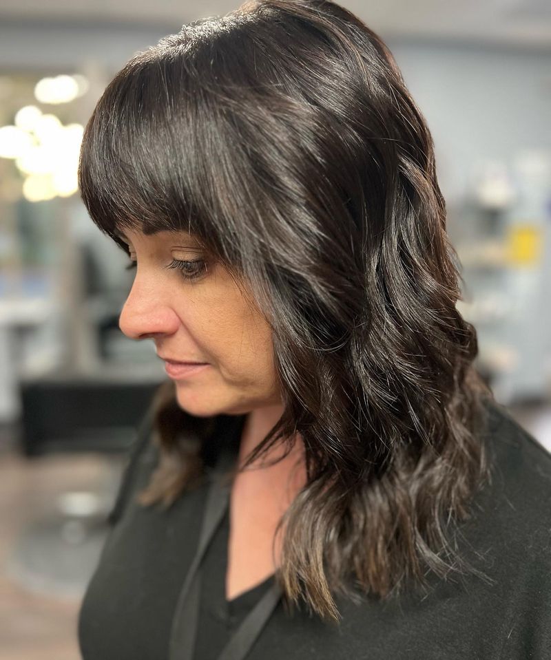 Shoulder-Length Shag with Curtain Bangs