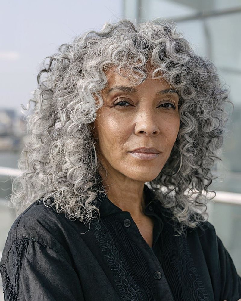 Gray Curly Shag with Bangs