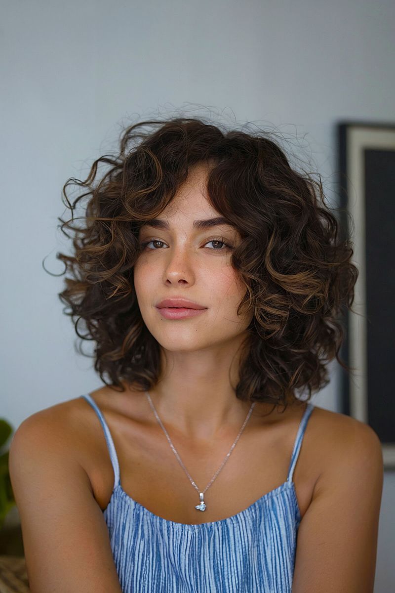 Textured Curly Bob with Face-Framing Pieces