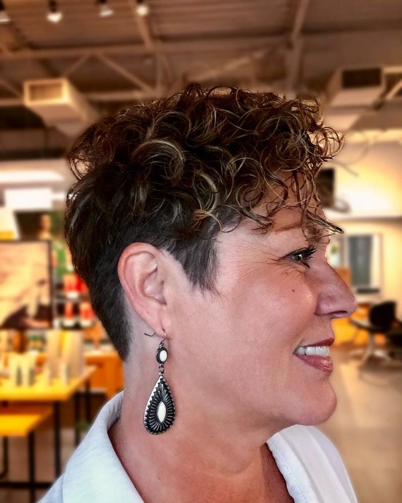Curly Pixie with Side-Swept Bangs