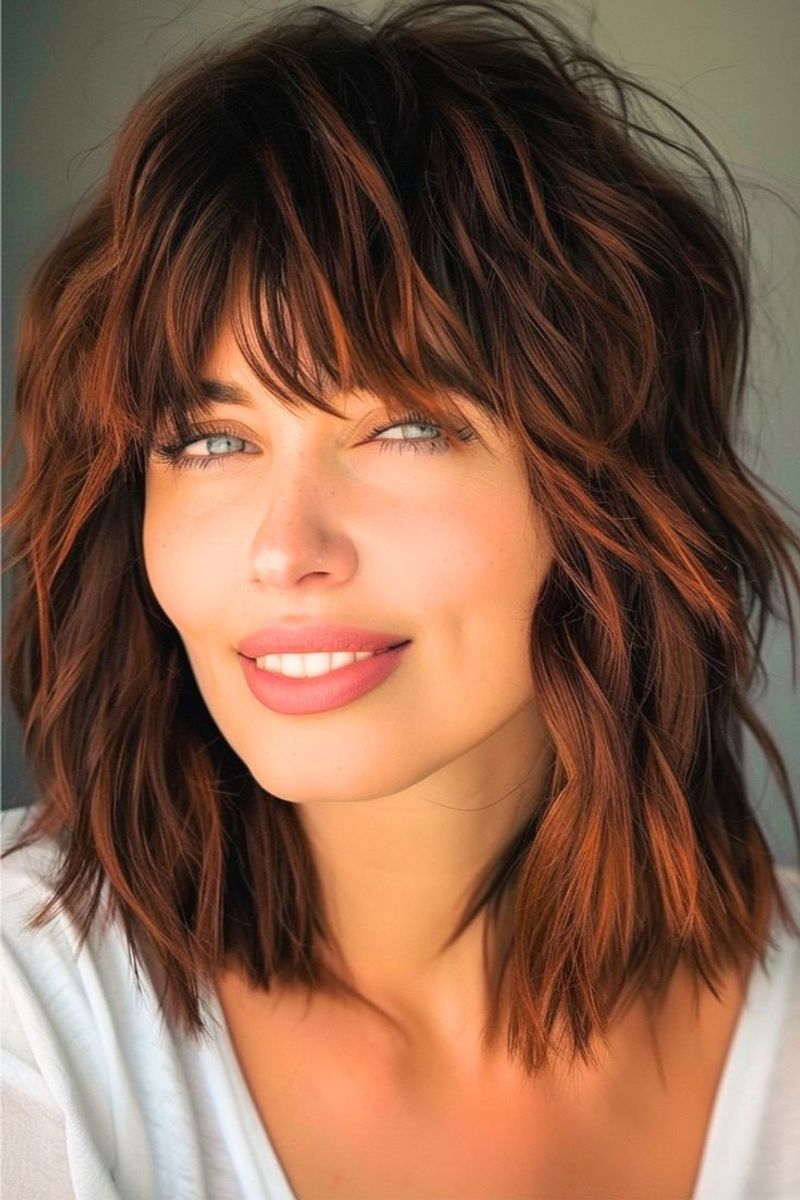 Shoulder-Length Shag with Curtain Bangs