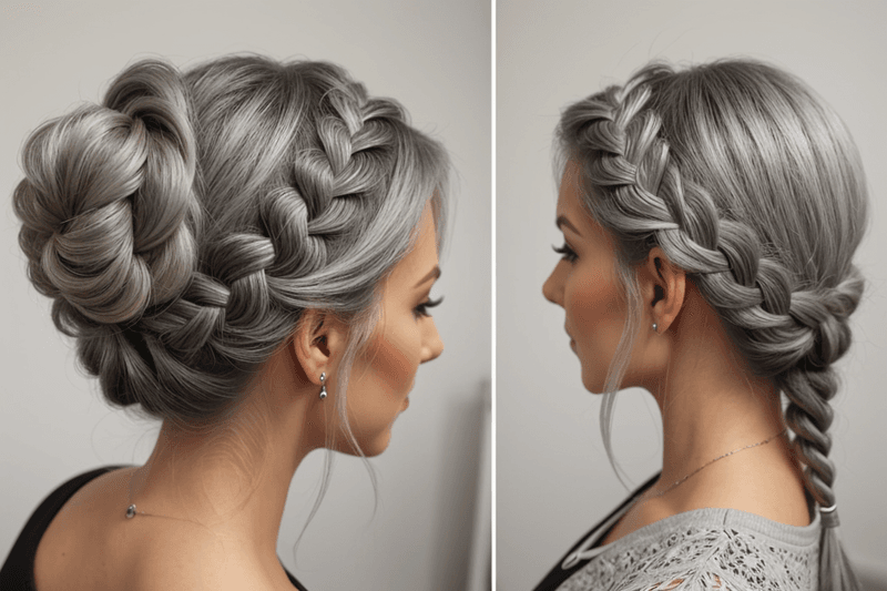 Crown Braid with Gray Highlights