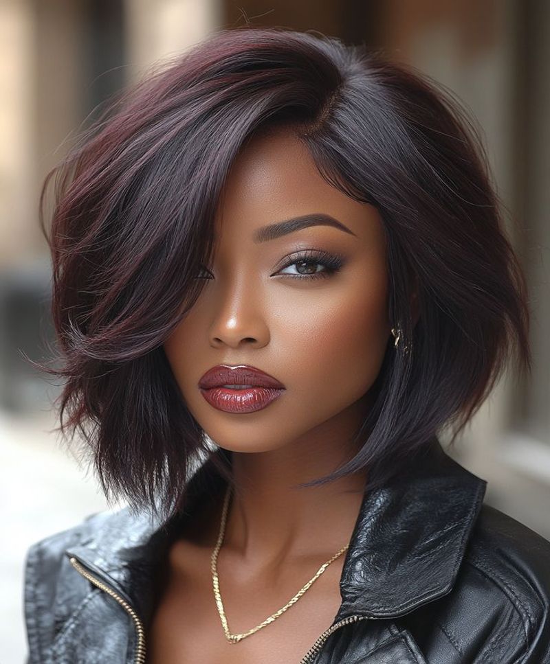 Burgundy Ombré Feathered Bob