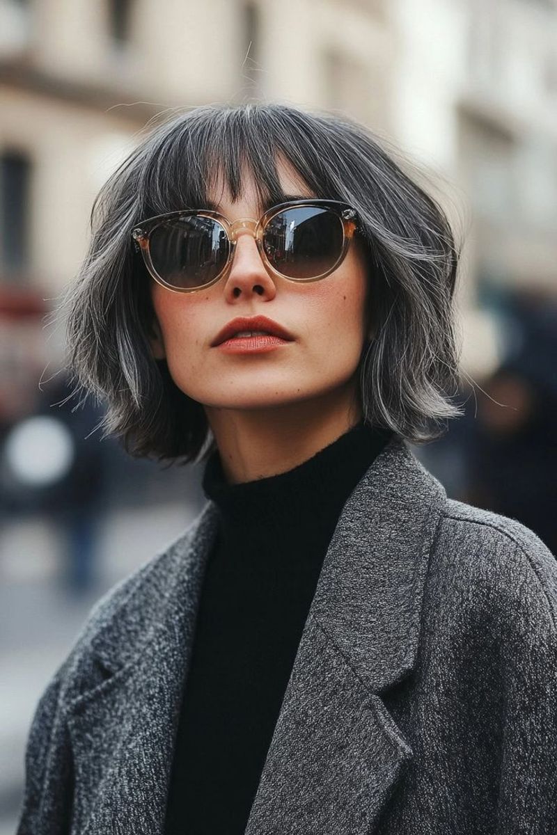 Salt and Pepper Bob with Bangs