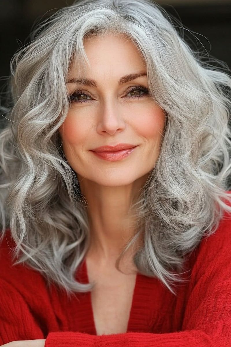Wavy Silver Shoulder-Length Cut