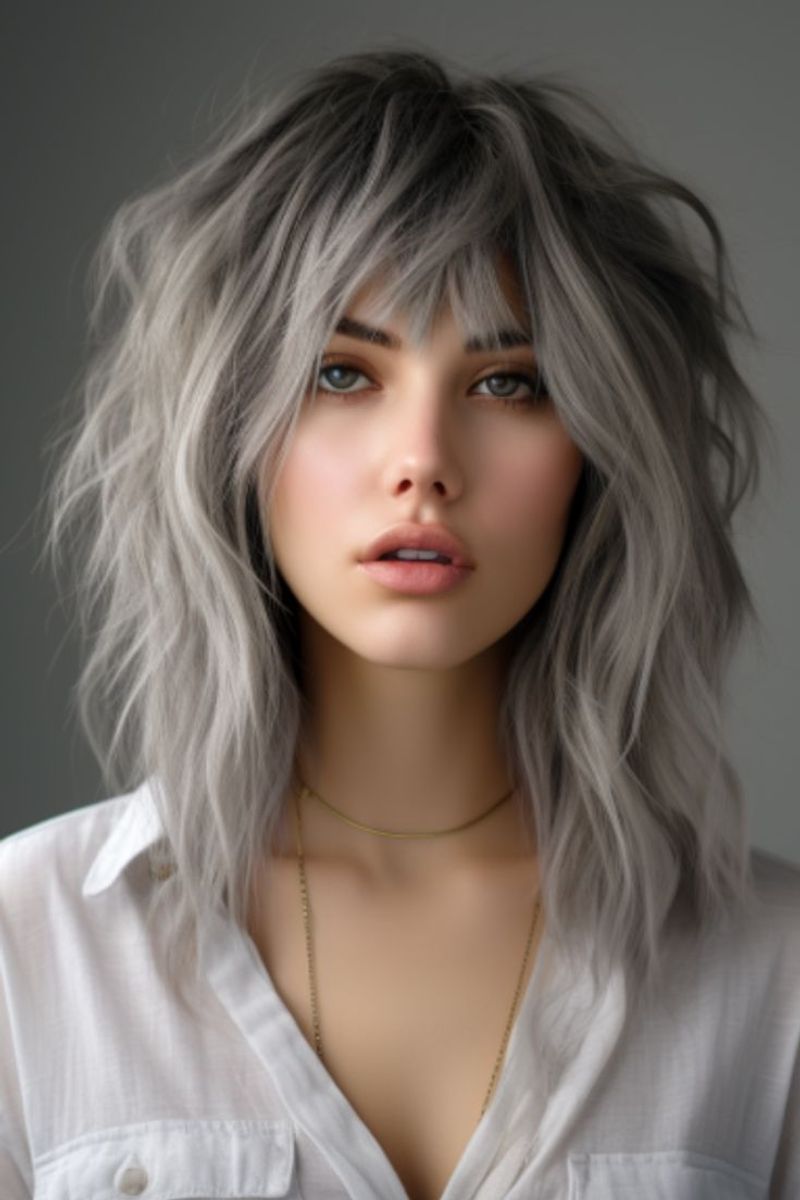 Tousled Silver Wolf Cut