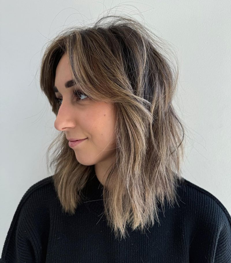 Choppy Layered Lob with Curtain Fringe