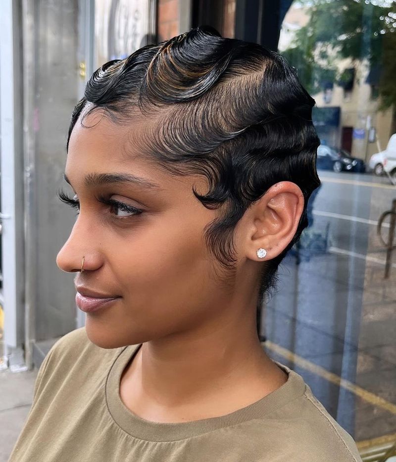 Wet-Look Curly Pixie