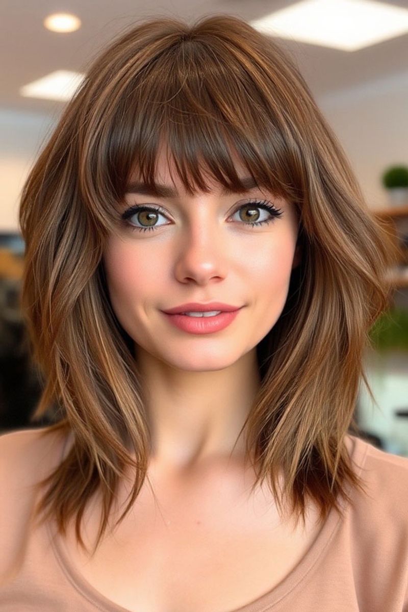 Layered Mid-Length Cut with Wispy Bangs