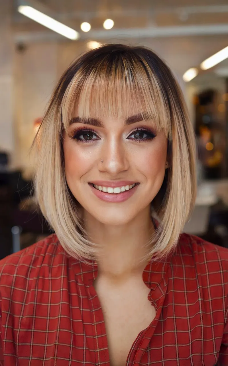 Chin-Length Bob with Curved Fringe