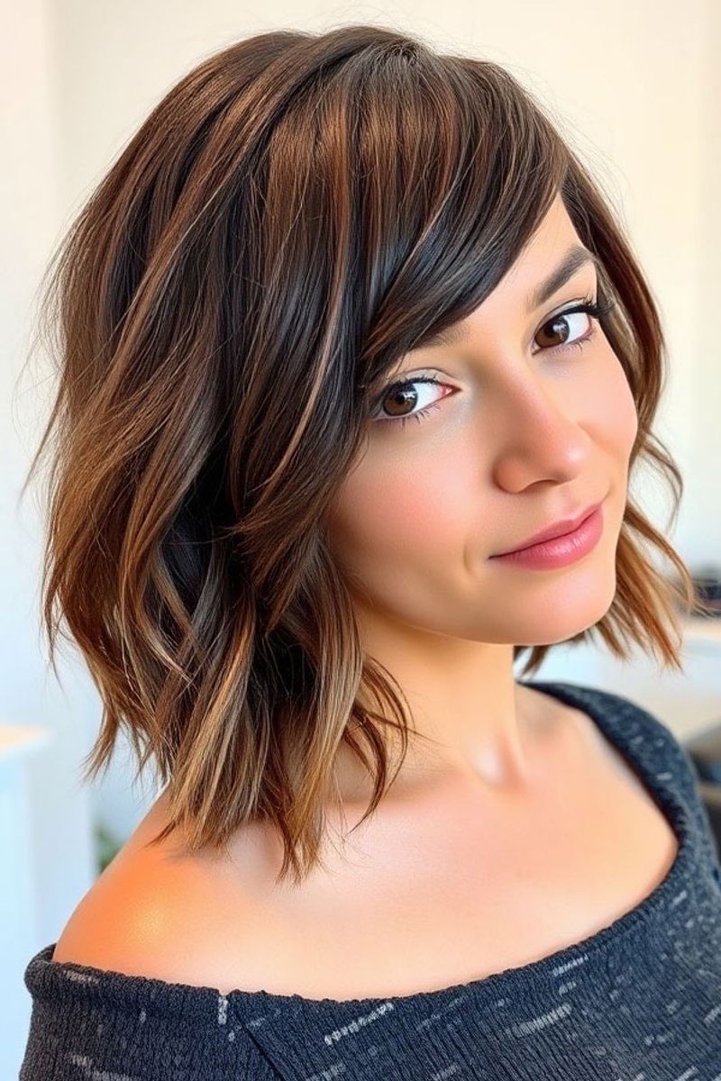 Blunt Lob with Heavy Side Bangs