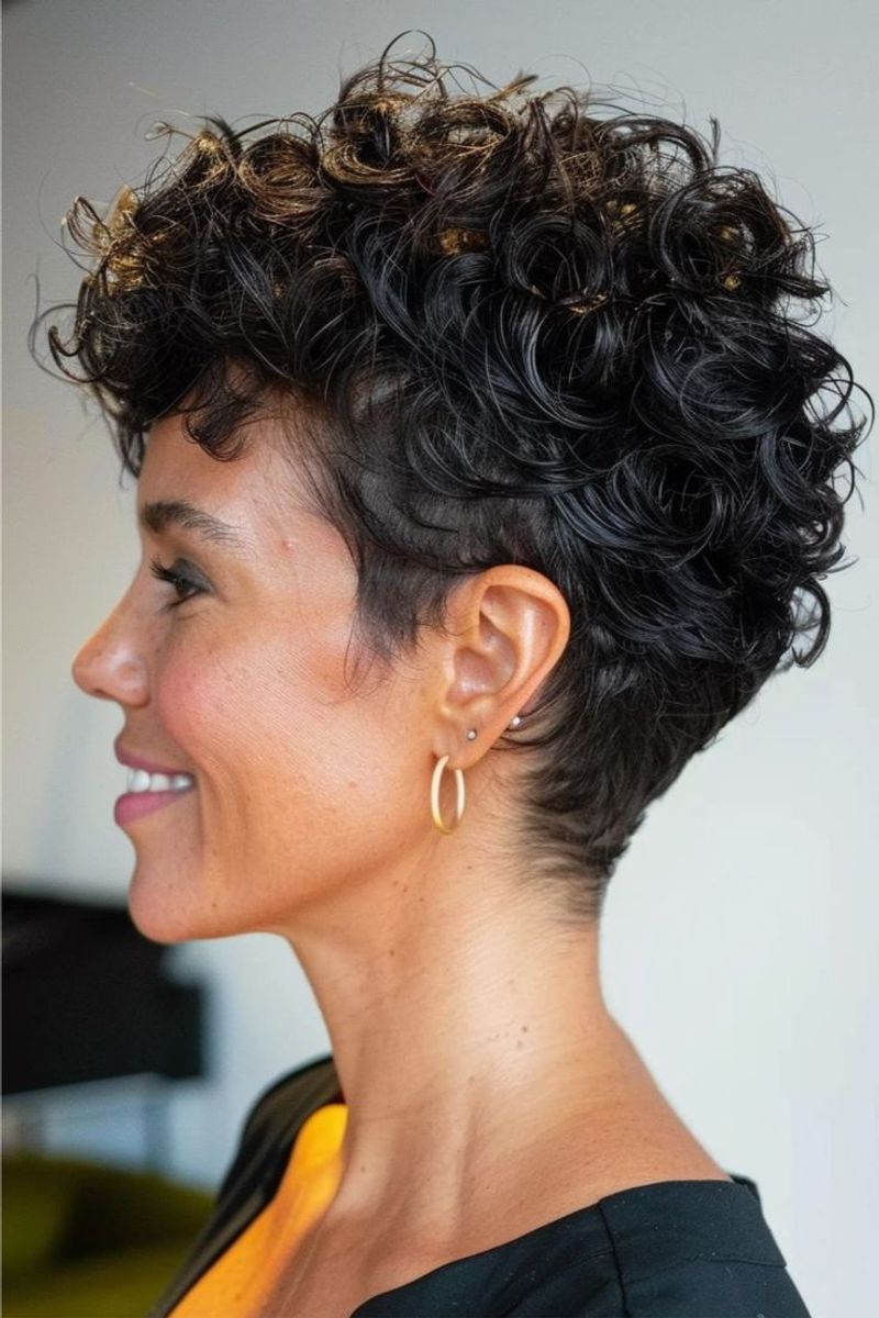 Curly Pixie with Tapered Sides