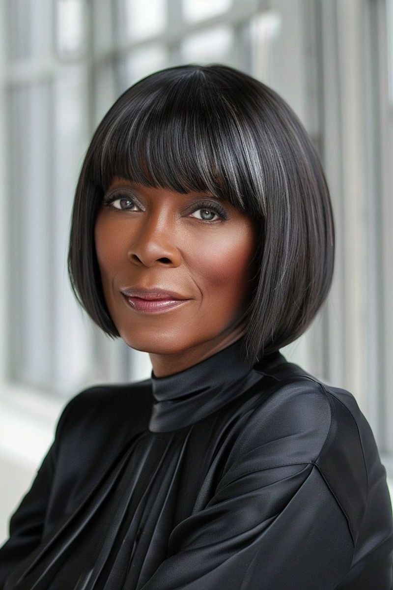 Classic Bob With Curved Fringe