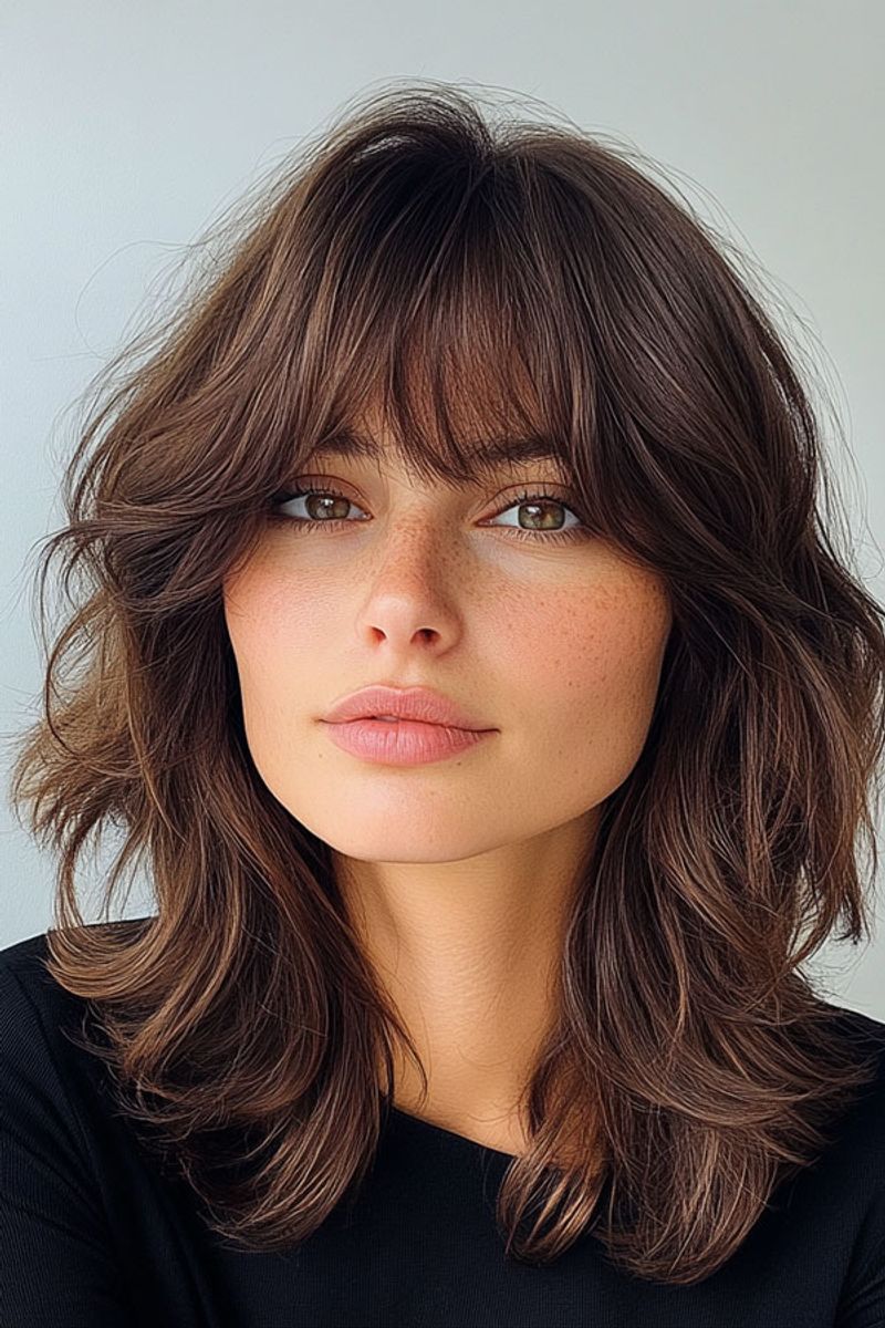 Penteado em camadas para rostos ovais
